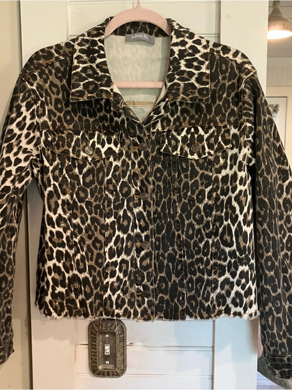 Leopard Print Cropped Jean Jacket - Brown/Black